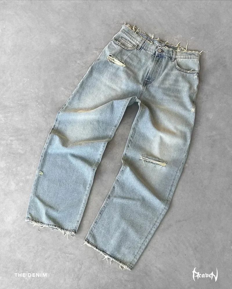 Jean délavé uni, style streetwear décontracté unisexe_voghion.com