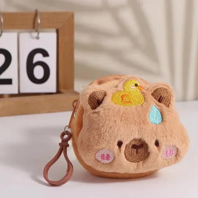 Zipper Wallet Coin Pouch Capybara Plush Purse Bag With Keychain Pendant Protective Case_voghion.com