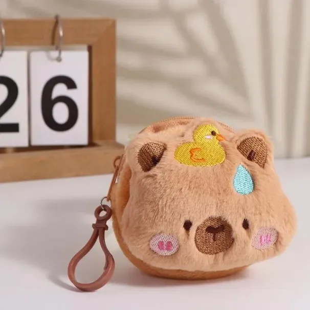 Zipper Wallet Coin Pouch Capybara Plush Purse Bag With Keychain Pendant Protective Case_voghion.com