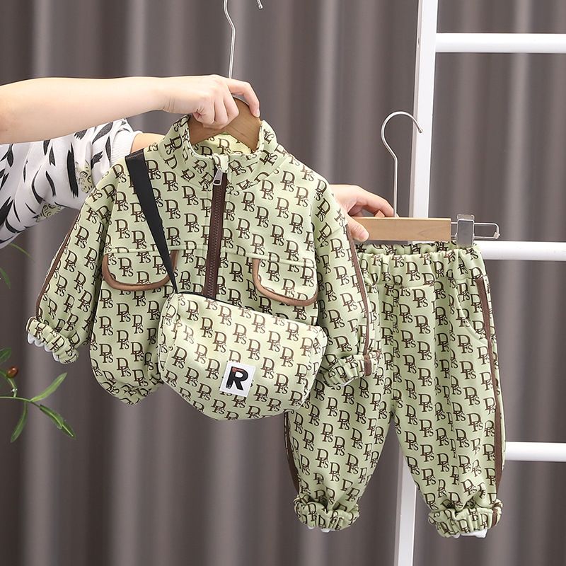 Abbigliamento per bambini Abiti primaverili per bambini per ragazzi e ragazze Giacca con tracolla a forma di R primaverile e autunnale Abiti primaverili in tre pezzi_voghion.com