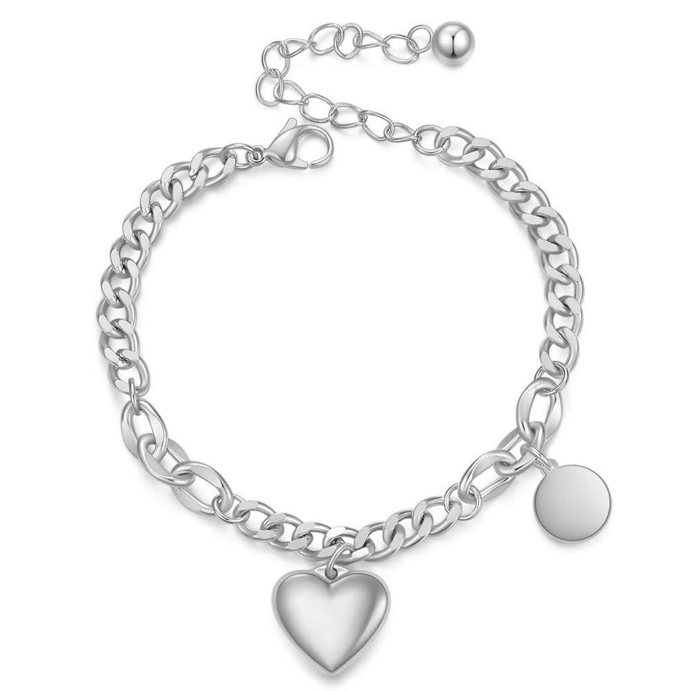 Bracciale regolabile con incisione in acciaio inossidabile, con catena cubana a forma di cuore, nuovo e alla moda, per donna_voghion.com