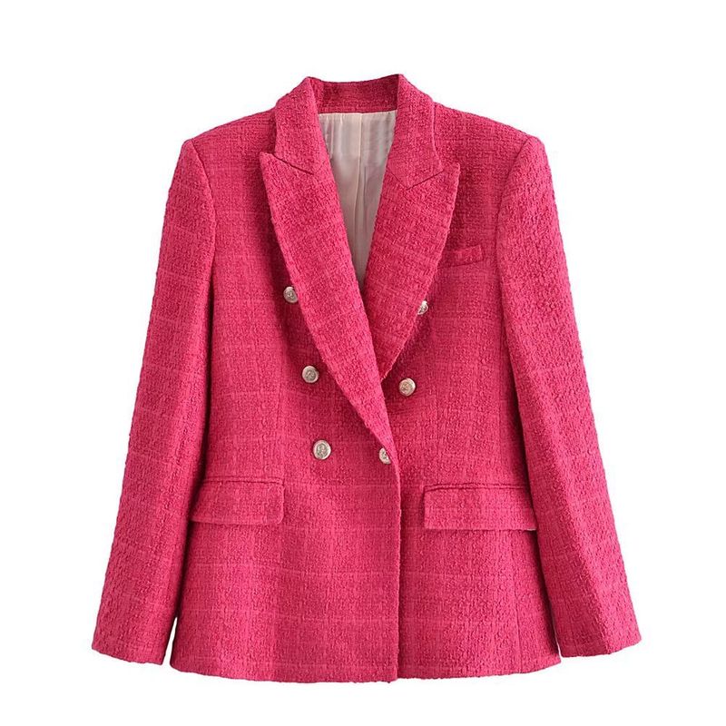 Damenbekleidung neuer Herbst-Damenstil Revers langärmeliger zweireihiger strukturierter dünner Blazer 9ZS9786_voghion.com