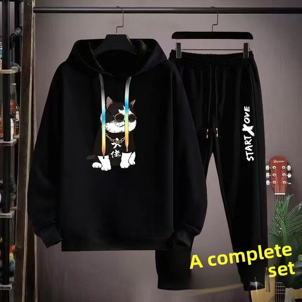 Herbst High-End-Kapuzenpullover Freizeitanzug Ruffian Hübsches Herrenbekleidungsset mit Leggings Sport Zweiteiliger Anzug_voghion.com