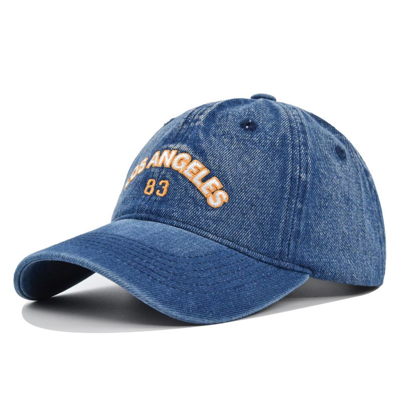 Gorra de béisbol vaquera de alta calidad con visera curva bordada de Los Ángeles hecha a mano con pico de pato_voghion.com