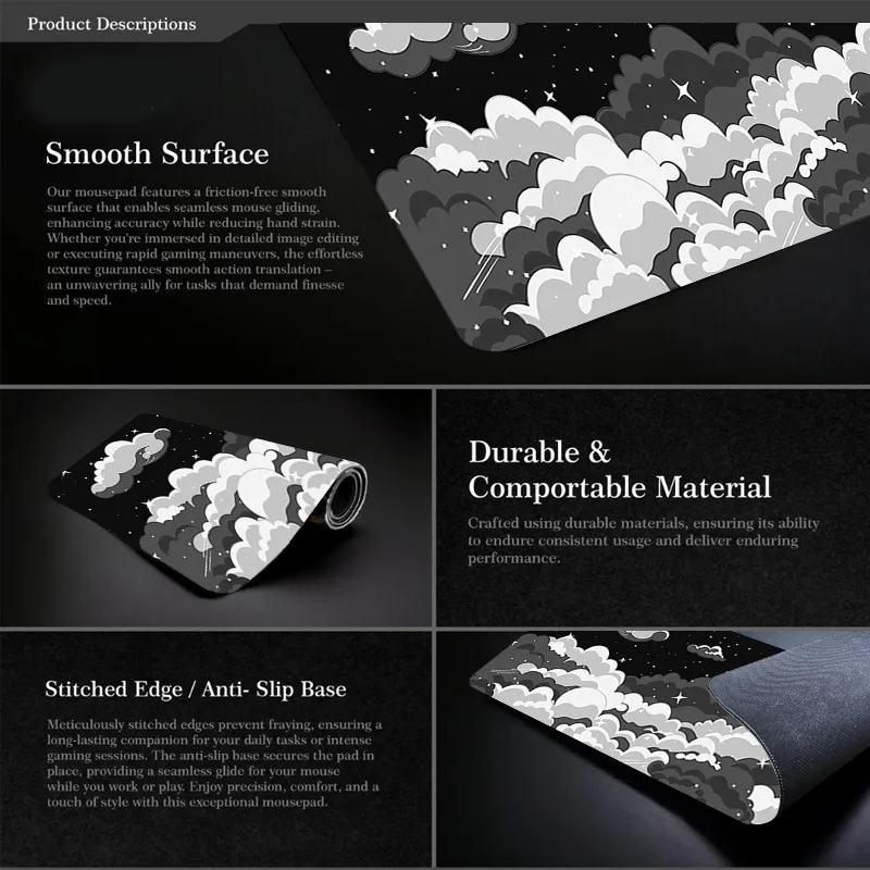 Tapis de souris en caoutchouc avec vue sur le ciel, grand format, joli paysage, nuage, idéal pour le bureau_voghion.com