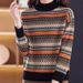 Herbst Winter Gestreifter Strickpullover Halbrollkragen Retro Jacquard Pullover Lässig Schicke Oberteile Modetrends_voghion.com