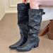 Damen-Ankle-Boots aus Wildleder mit spitzer Zehenpartie, Blockabsatz, schmaler Passform und Faltenrock_voghion.com