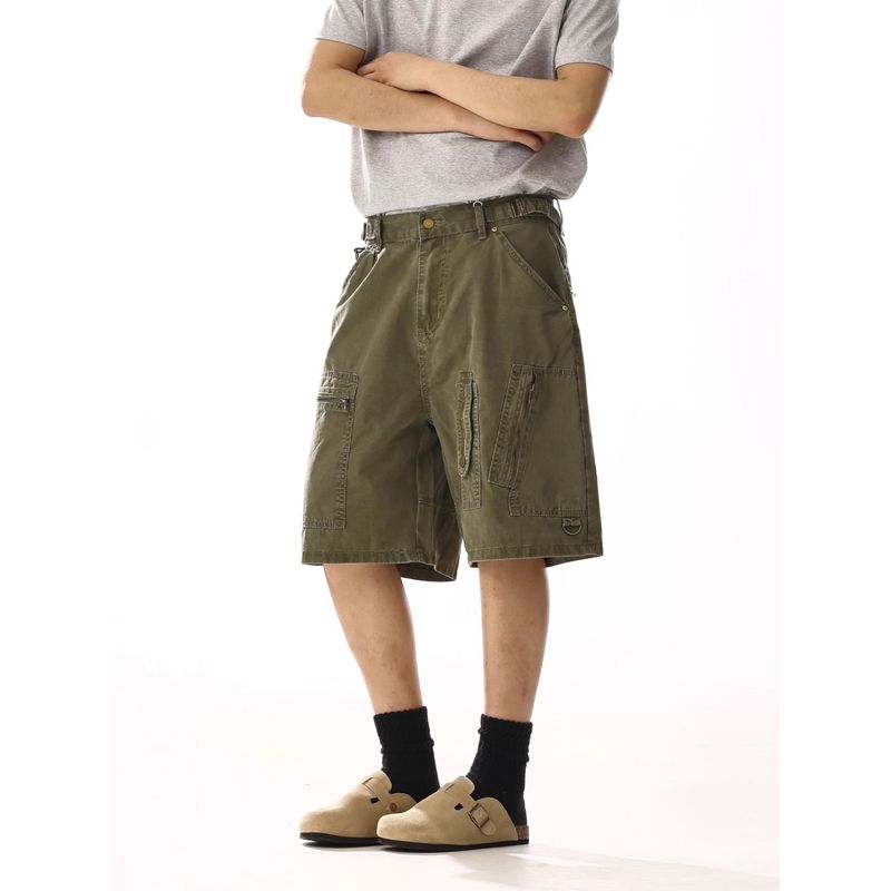 Abbigliamento maschile retrò estivo da uomo, pantaloncini multitasche, pantaloncini dritti larghi, pantaloncini sportivi elastici con cerniera, pantaloncini casual_voghion.com