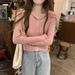 Solid color cardigan jacket versatile hooded knitted sweater for women 2024 autumn new item sweet pink design sense_voghion.com