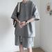 Men's Sports Suit High-End Waffle Texture T-Shirt Shorts Two-Piece Loose Casual Fashion Summer Outfit Trend_voghion.com