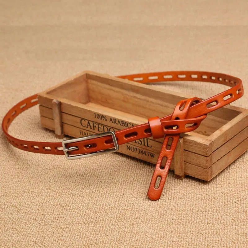 1.2CM Dress Decoration Knot Strap Thin Pin Buckle Genuine Belt Women Real Cowskin Leather Female Belts_voghion.com