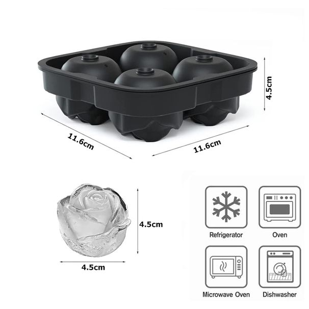 LMETJMA Eiswürfelschale, leicht zu lösen, Rose-Eiswürfelschalen mit Trichter, Silikon-Rose-Eisball-Maker für Cocktails, Whisky, JT51_voghion.com