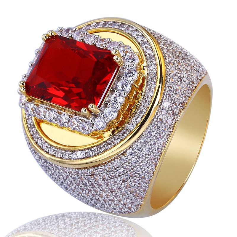 Anello da uomo con zircone in rame intarsiato rosso esagerato_voghion.com