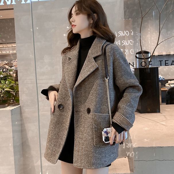 Women's Oversized Blazer Coat, Wool Blend Longline Single-Button Jacket, Casual Office Tweed Outerwear For Autumn & Winter_voghion.com