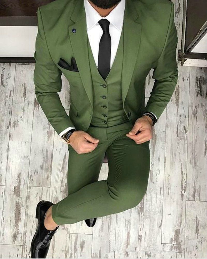 Business Casual gréngen Kostüm fir Männer, dräideelegt Kostüm fir Trauzeugs, Hochzäitsbankettkostüm_voghion.com