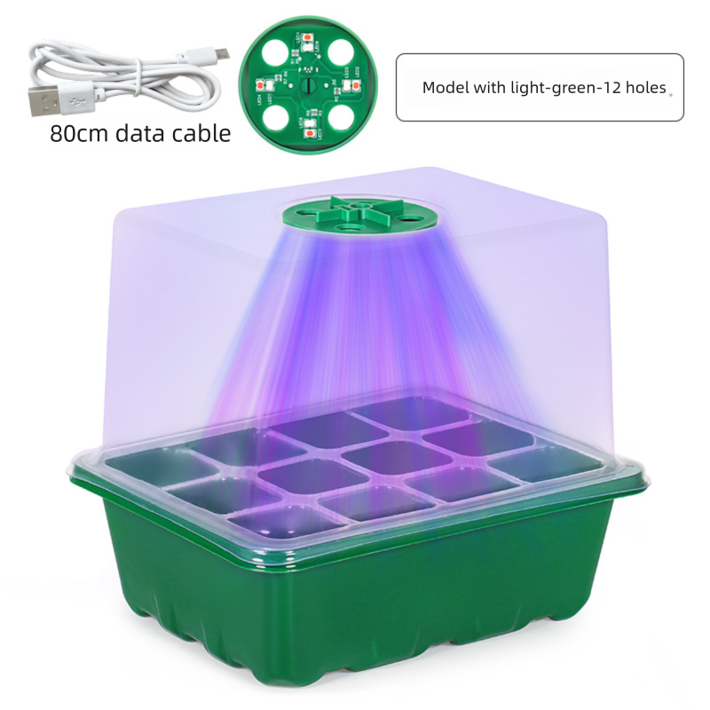 6-Hole/12-Hole Elevated Seedling Box With Light, Eight Light Beads, Adjustable, Breathable, Insulated, Large Capacity_voghion.com
