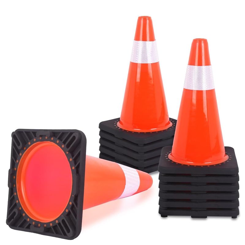 12 Pack Traffic Cones,Heavy Duty Safety Cones With Weighted Base,with Reflective Collars PVC Traffic Cones For Parking Lot, Traffic Safety,Sport And Driving Training,Construction Events_voghion.com