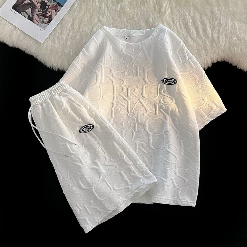 Herenkleding Sportpak Jongens Los T-shirt Student Korte Mouw Simpel Vijfpuntsbroek High End_voghion.com