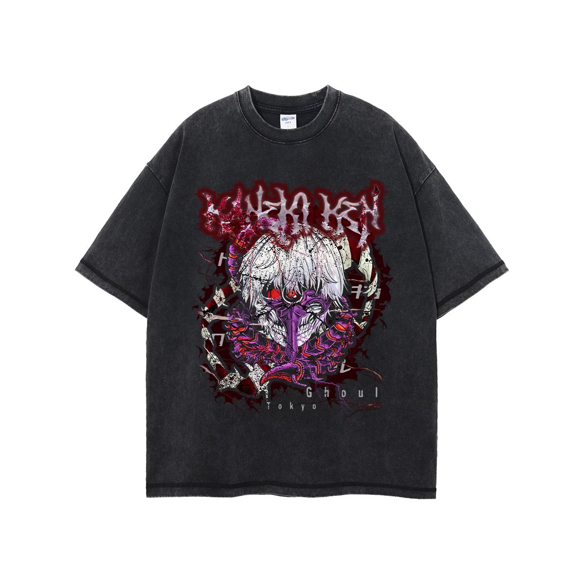 T-shirt da skateboard con fiocco di neve fritto in batik, scollatura piccola, maniche corte, stampa retrò lavata_voghion.com