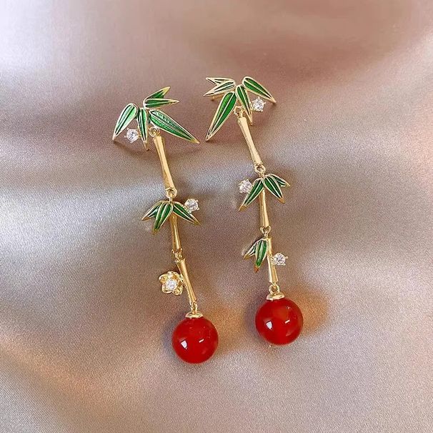 Nuova tendenza in ascesa, lunghi giornali personalizzati in stile cinese, sicurezza, pietre occhio di gatto, orecchini di bambù alla moda, alla moda_voghion.com