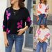 Women's Clothing Floral Jacquard Knit Sweater Oversized Loose Fit Round Neck Color Block Casual Top_voghion.com