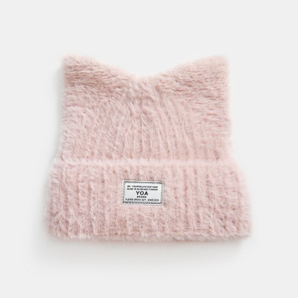 Haarlijn voor vrouwen herfst en winter 2023 nieuwe gebreide grote hoofdomtrek kattenoor stapel harige koude muts_voghion.com