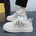 Men's Casual White Sneakers - Breathable Low-Top Lace-Up Shoes With Thick Sole For Everyday Comfort & Style_voghion.com