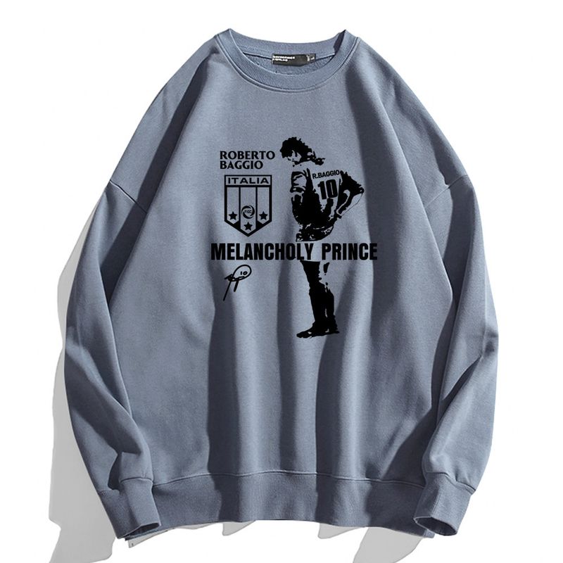 Fußballsport Robert Baggio Langarm-Kapuzenpullover mit Rundhalsausschnitt, Unisex, einseitig bedruckt, Herbst/Winter, lockere Passform_voghion.com