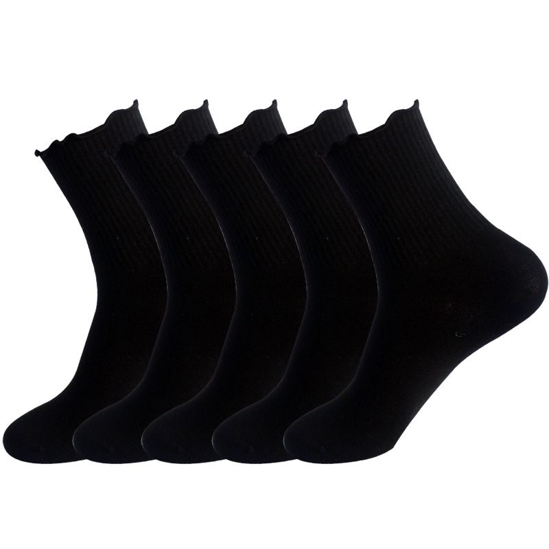 Calzini da donna Calzini alla caviglia plissettati da donna Calzini autunnali invernali in cotone con pizzo alle orecchie in legno Calzini a tubo medio da donna in tinta unita_voghion.com