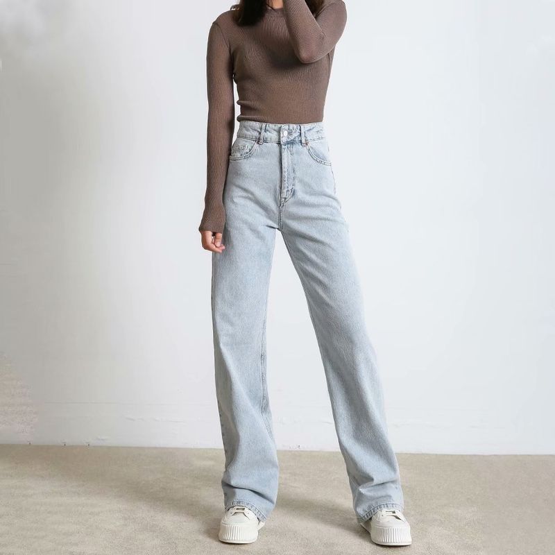 Women's Clothing New Solid Color Jeans For Women Drape Loose Slim High Waist Straight Pants Women Casual Trousers_voghion.com