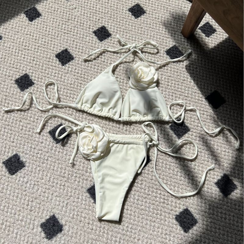 Nuovo costume da bagno da spiaggia con spalline sottili e coulisse, da donna, in tinta unita, con scollo a V_voghion.com