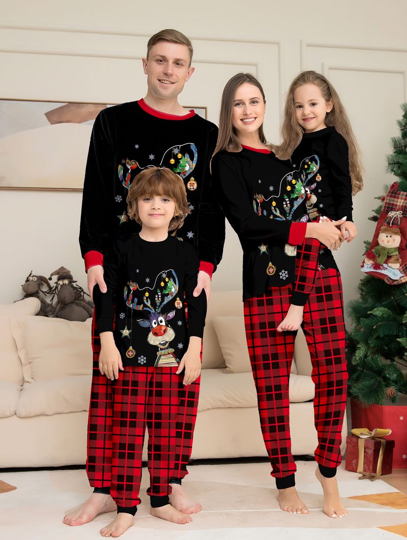 Set de pijamale de Crăciun în carouri, cu imprimeu de fasole, pentru familie_voghion.com