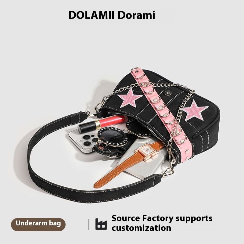 Makea, viileä ja mausteinen tytön kainalotoppi ainutlaatuisella muotoilulla, pinkki vyö, tähtityylinen keppilaukku, korkealaatuinen ketju_voghion.com