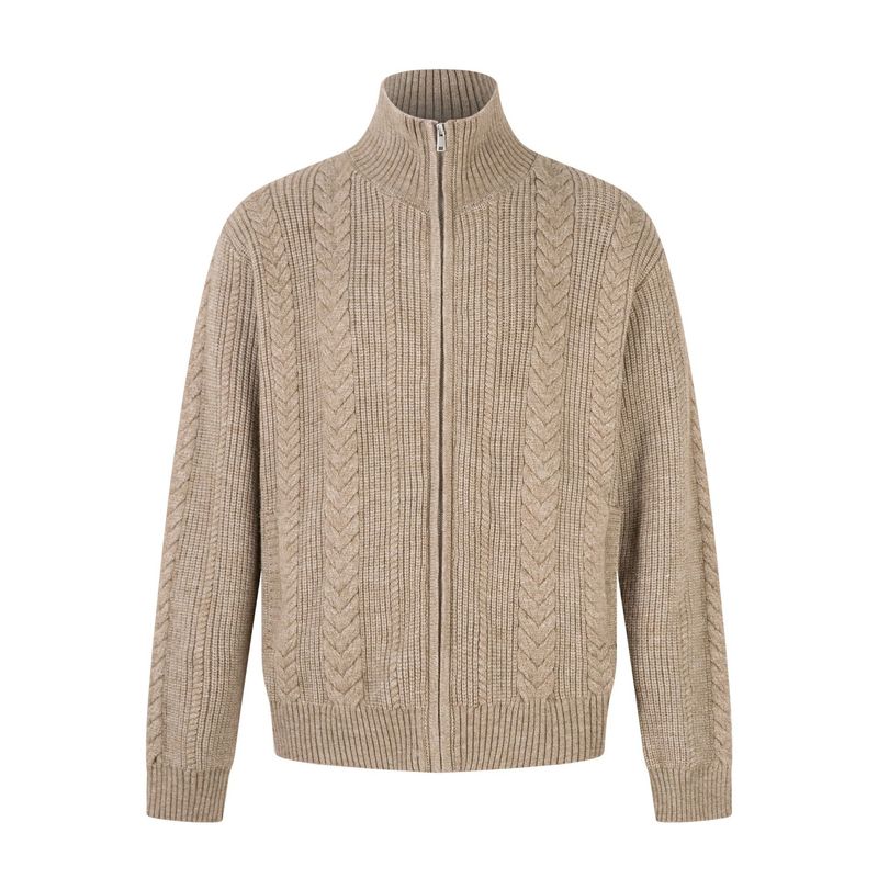 Abbigliamento uomo Jiayiku 2025, nuovo maglione in maglia a trecce con collo alto e cerniera in stile americano vecchio stile_voghion.com