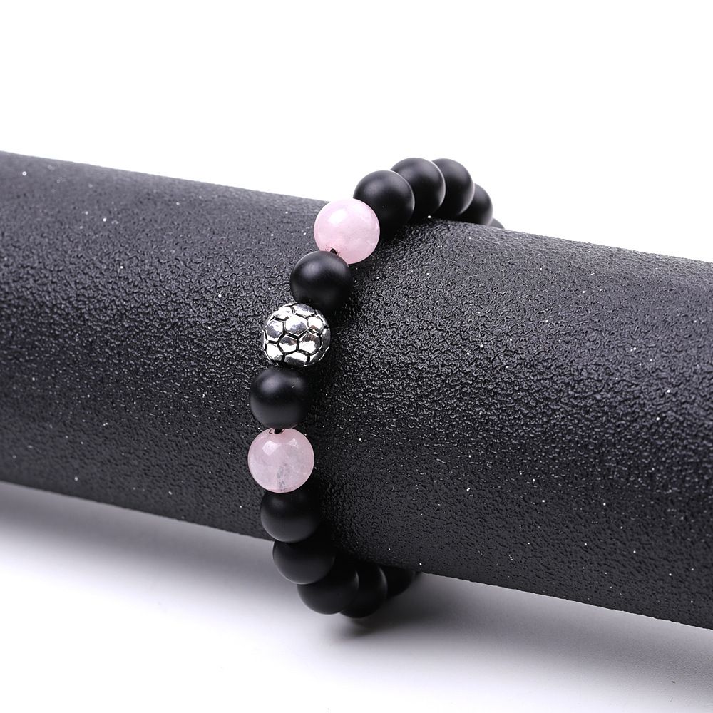 Bracelet de supporter de football – Perles rayées en agate rouge et jaspe zèbre, bijoux de sport tressés pour hommes et femmes_voghion.com