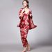 Ice Silk Pajamas Women's Casual Dragon Robe Printed Loungewear Three-piece Set_voghion.com