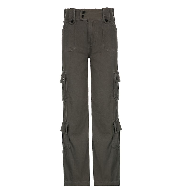 RenMou American Style Spicy Girl Low Waisted Workwear Jeans For Women 2024 New Street Style, Hanging Straight Leg, Multi Pocket Exclusive Supply_voghion.com