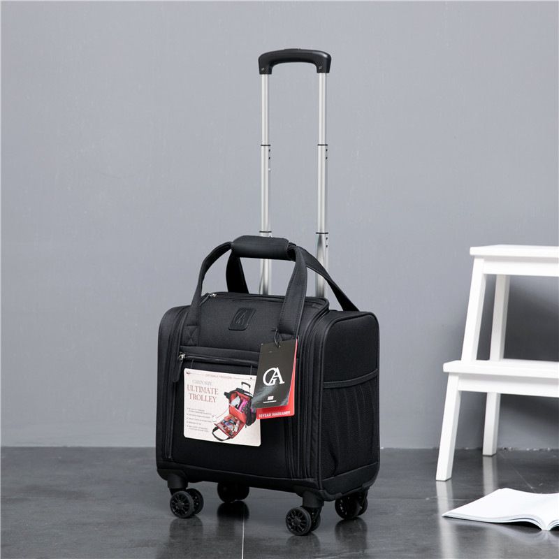 Valigia in tessuto Oxford da 16 pollici, piccola valigia da cabina, trolley per bambini, valigia in tela nera, valigia in pelle con password_voghion.com