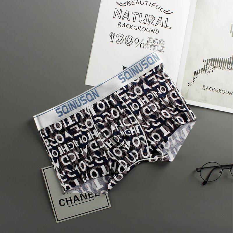 Ανδρικά εσώρουχα Σέξι αναπνεύσιμα σλιπ μπόξερ με λεπτό τύπωμα μεσαία μέση μεγάλο μέγεθος μποξερ σορτς_voghion.com