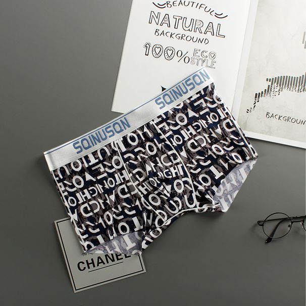 Ανδρικά εσώρουχα Σέξι αναπνεύσιμα σλιπ μπόξερ με λεπτό τύπωμα μεσαία μέση μεγάλο μέγεθος μποξερ σορτς_voghion.com