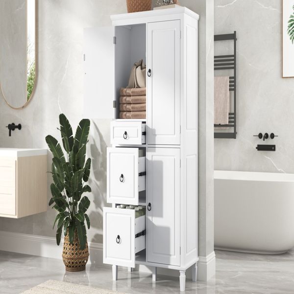 Retro Multi-Functional Storage Cabinet With Adjustable Shelves, 3 Drawers, And 3 Enclosed Compartments – Stylish And Versatile Organizer For Living_voghion.com