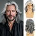 Synthetic Clip-in Men's Wig Middle Part Gray And White Mixed Color Highlight Medium Long Curly Wig Headpiece Natural Fluffy_voghion.com
