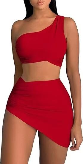 Damenbekleidung Badeanzug Split Bikini Einfarbig Einschultriger Badeanzug Weibliches Stückset_voghion.com