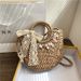 【Forest Style Woven】New Straw Woven Floral Trendy Basket Beach Scarf Bowknot Crossbody Women's Bag_voghion.com