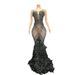 Damenbekleidung Schwarzes Strass-Federkleid Mesh Rotes Abendkleid Elegantes Kleid_voghion.com