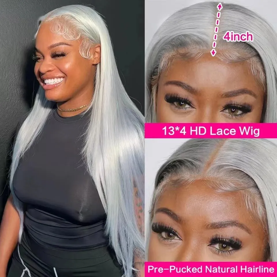Lace Front Wigs Hot Sale in Long Straight Hair Silver Gray Human Hair Wigs Pre Plucked_voghion.com