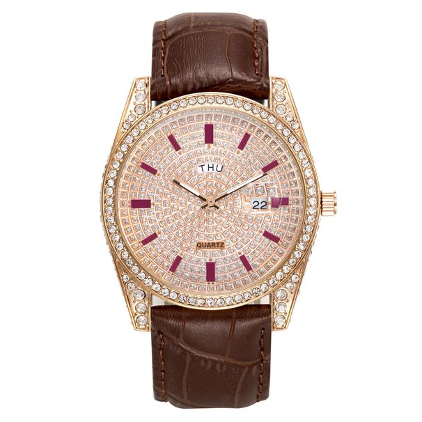 Elegant Square Crystal-Studded Watch With Dual Calendar - Stainless Steel Butterfly Clasp, Quartz Movement (Multiple Colors Available)_voghion.com