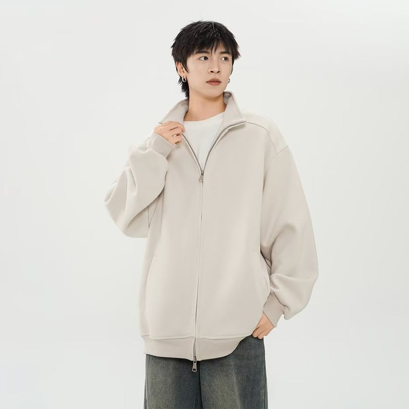 Cardigan con collo alto, tinta unita, felpa da uomo, autunno e inverno, giacca sportiva con cerniera, giacca alla moda_voghion.com