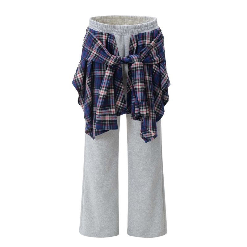Herrenbekleidung Street Patch Plaid Pants Lockere, weites Bein, gerade Freizeithose_voghion.com