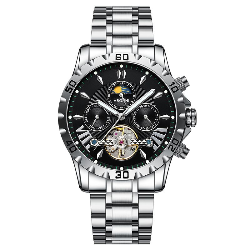 Men's Automatic Mechanical Watch With Date And Luminous Hands, Stainless Steel Waterproof Wristwatch For Casual Style Waterproof Men's Watch_voghion.com
